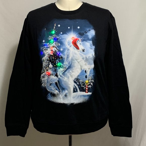 Celebrate Together Other - Ugly Christmas Sweatshirt Unicorn Santa Hat Tree Light Up Black Mens Womens XL